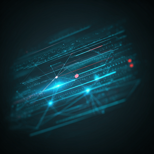 Technical abstract UI showing data nodes and connections